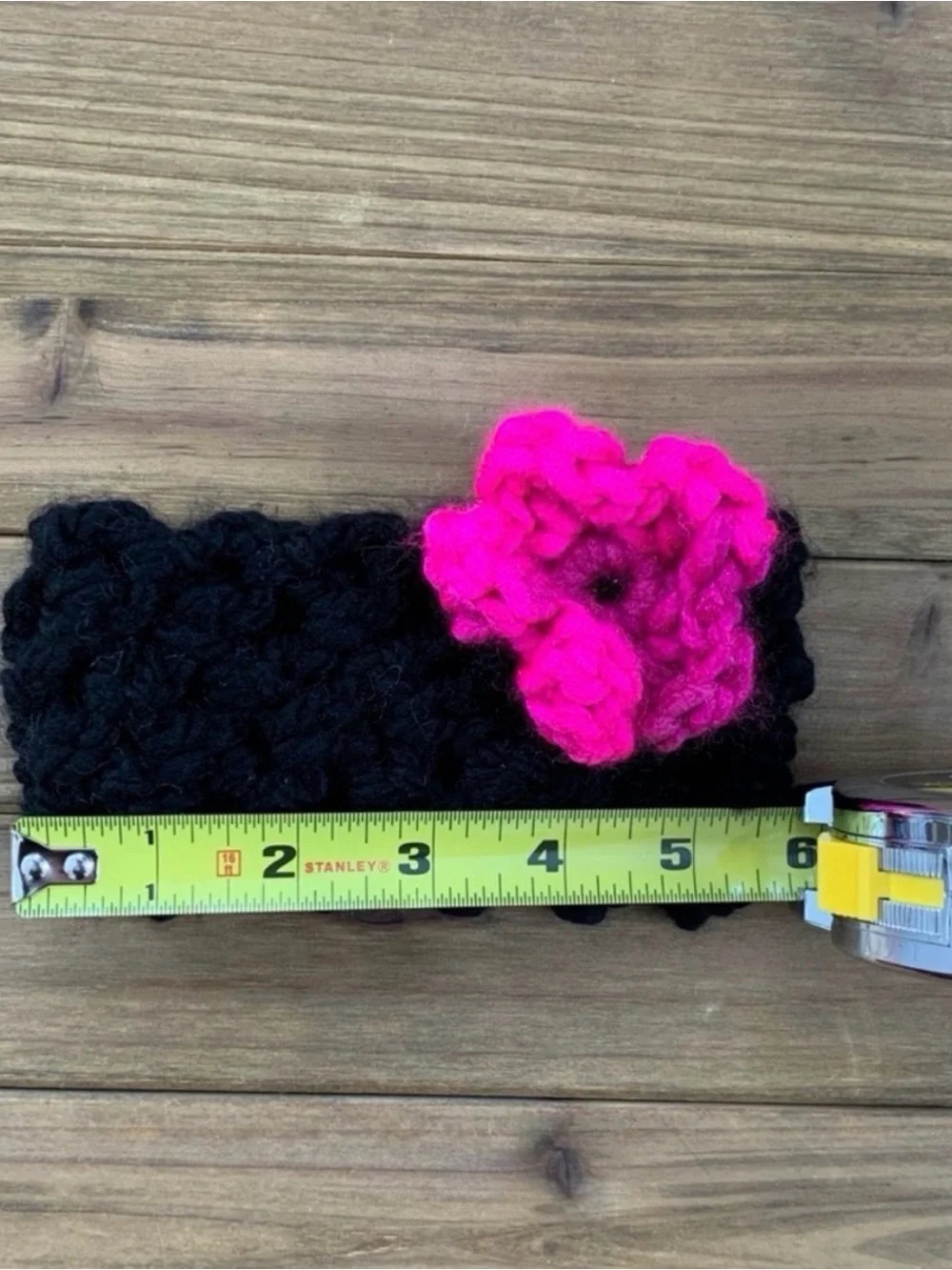 Black Crochet Headband with Hot Pink Flower - Kids Accessories
